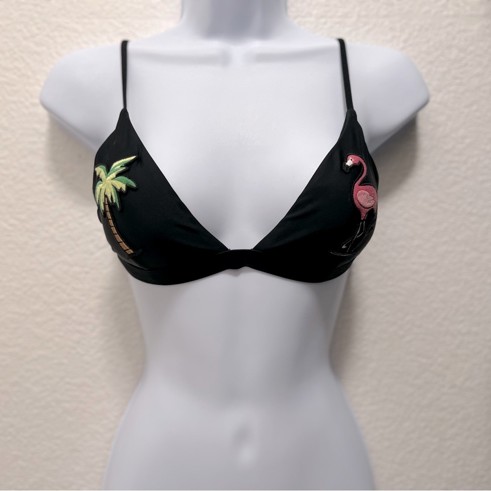 Black palm tree and flamingo swimsuit